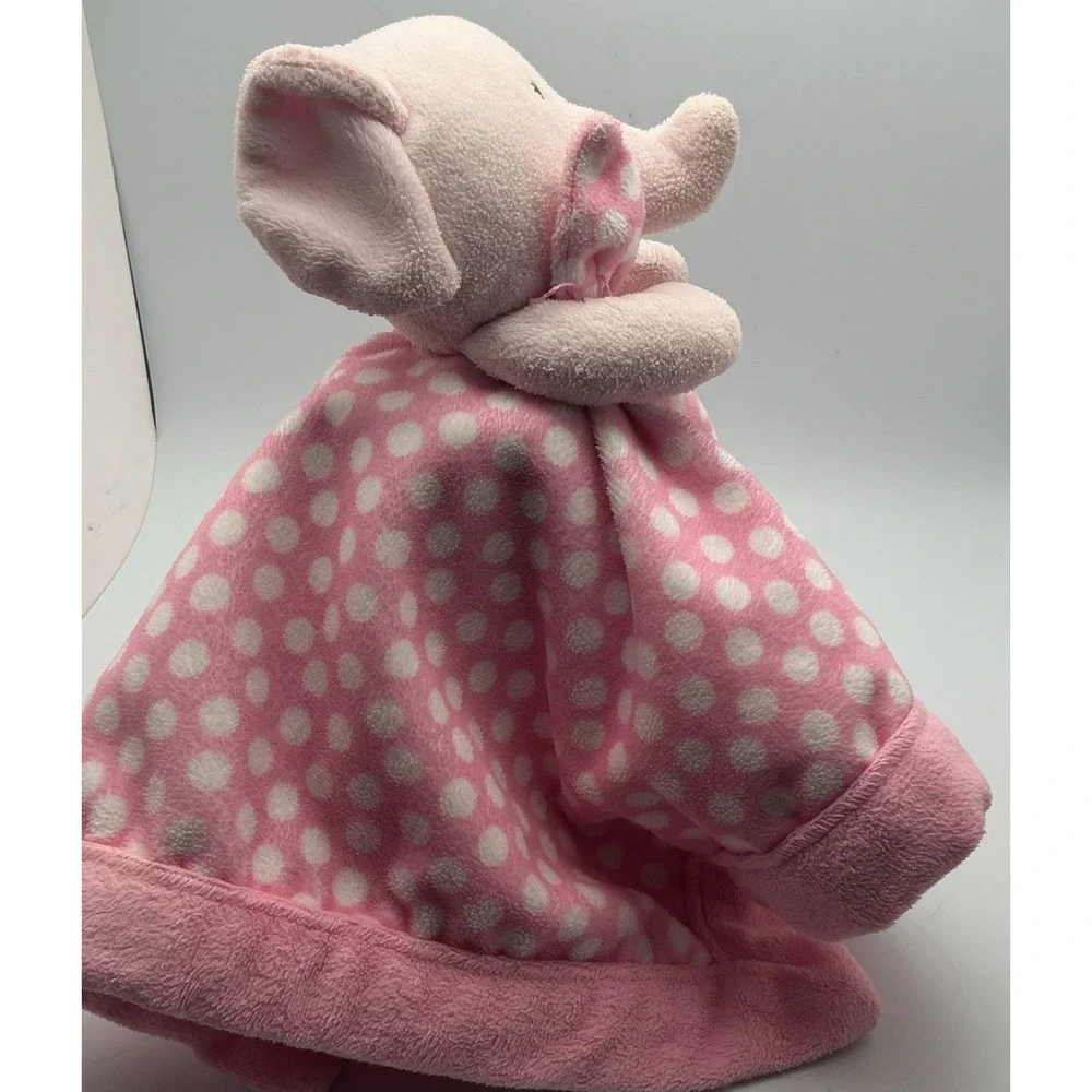 Carter's Pink Plush Elephant Lovey White Polka Dot Infant Security Blanket 13x13